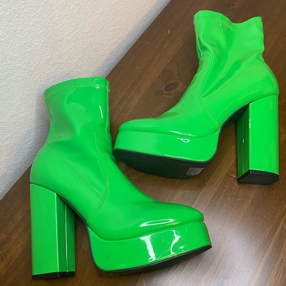 Dolls Kill Current Mood WOMENS PLATFORM SHOES SIZE 9, NEON GREEN CHUNKY HEELS - Picture 3 of 10